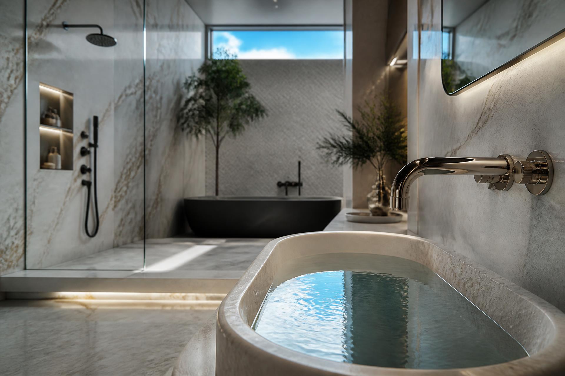 Luxury marble bathroom with premium fixtures
